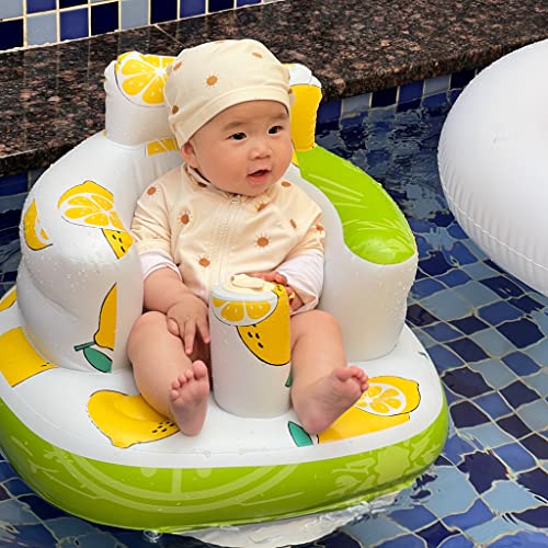 AirSwim Inflatable Baby Seat, Inflatable Baby Chair for Babies 3 Months and Up, Summer Blow Up Chair with Built in Air Pump, Infant Floor Seats for Learning to Sit, Palying, Camping, Lemon - color: Lemon