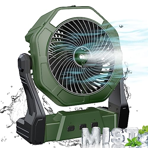 Ausic Portable Misting Fan for Outdoor Cooling, [8-35Hrs] Battery Powered Mist Fans with Water Misters & LED Lantern, 8-Inch, 250mL Tank, for Patios, Home, Outside, Camping, Outdoor&Indoor Use - color: Green, size: 8-35Hrs Runtime