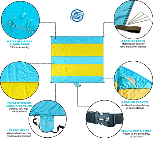 Extra Large Beach Blanket Waterproof Sandproof – XXL Oversized Beach Mat 10ft x 9ft Fits up to 8 Adults - Quick Dry Travel Blanket with 4 Stakes, Corner Pockets, Strap and Attached Bag - color: Sunrise