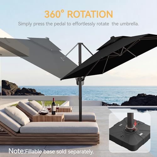 9x12 FT Patio Umbrella, Large Cantilever Rectangular Double Top Heavy Duty Offset Umbrellas with 360° Rotation, Outdoor shade for Garden Deck Pool, Black - color: Black, size: 9x12 FT