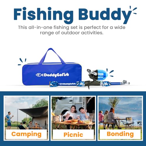 DaddyGoFish Kids Fishing Pole - Rod Reel Combo Tackle Box Starter Set - First Year Small Gear Kit for Boys Girls Toddler Youth Age Beginner Little Children - color: Blue (Essential Set), size: 5ft