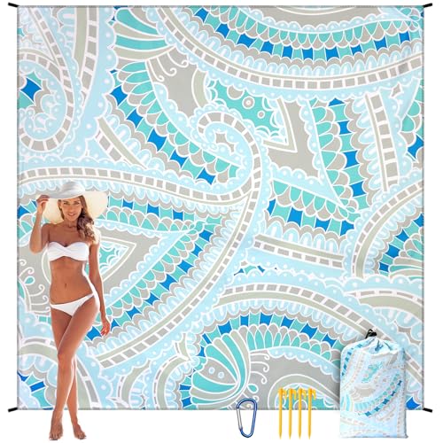 AISPARKY Beach Blanket Waterproof Sandproof Quick Drying Beach Mat Extra Large Outdoor Picnic Blanket for Travel Camping Hiking - color: Psl-bluegreygreen, size: 79" X 83"
