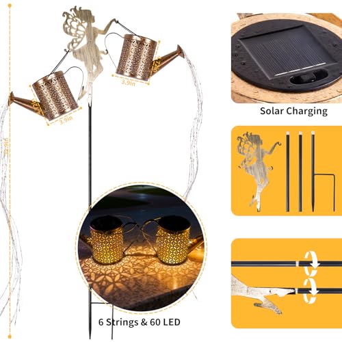 SRNPMIU Solar Watering Can Light - Solar Yard Decorations Outdoor,Garden Decor Lights for Yard,IP65 Waterproof Hanging Lantern Lights,Outside Garden Flower Bed Decor Light for Moms Birthday 2PCS - color: yellow 2PACK