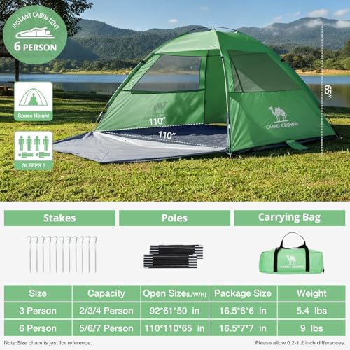 CAMEL CROWN Beach Tent UPF 50+ Sun Shelter for 2/3/5/6 Person, Lightweight Portable Sun Shade with Sand Anchor, Family Beach Day & Outdoor Adventures - color: Grass Green, size: 5/6 Person