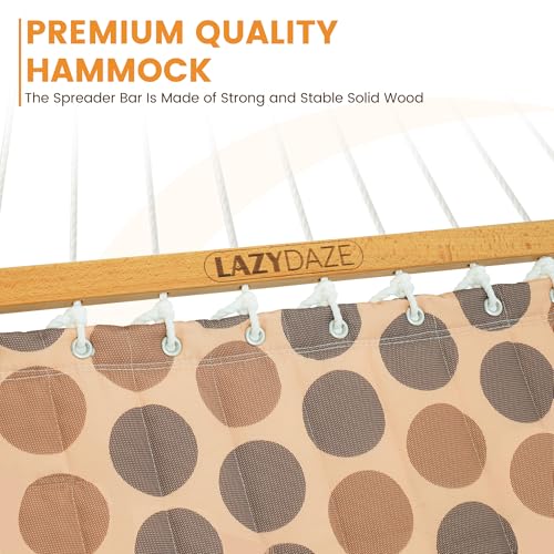 Lazy Daze Hammocks 12FT Quilted Fabric Hammock with Soft Pillow, Double 2 Person Tree Hammock with Spreader Bar for Outside Patio Poolside Backyard Beach, 450 lbs Capacity, Amber Dots - color: Amber Dots
