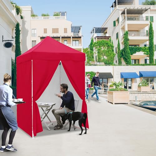 EAGLE PEAK 5x5 Instant Canopy with 4-Side Wall Panels, Small Pop up Portable Canopy Tent with Carry Bag, Light Weight Sun Shelter for Sports, Camping and Beach, Red - color: Red