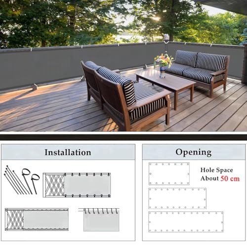 3x19' Balcony Privacy Screen Shield Cover, Apartments Railing Screen Fence with Grommets, Windscreen Mesh Fabric for Patio, Deck, Porch, Backyard with 100 PCS Cable Ties(Dark Grey) - color: Dark Gray, size: 3×19 FT