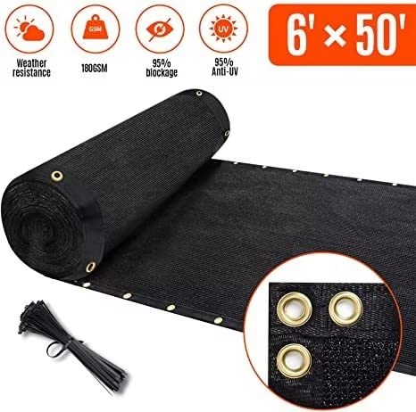 180GSM 6ft x 50ft Fence Privacy Screen Heavy Duty Fence Cover Garden Wall Backyard Black - color: Black, size: 6'x50'