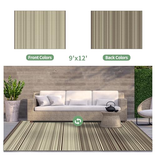 GENIMO Outdoor Rug 9x12 ft Waterproof, Reversible Plastic Straw Patio Rug for RV Camping Mat, Deck, Backyard Balcony Mat - Lightweight & Easy to Clean, CoffeeBeige - color: Coffeebeige, size: 9' x 12' (Rectangular)