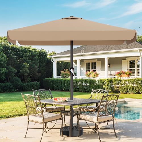 AreShark 8 X 10 FT Large Rectangular Patio Umbrella with Valance, Outdoor Table Market Umbrella w/Crank & 8 Ribs, Rectangle Outdoor Umbrellas for Garden, Deck, Yard and Poolside, Beige - color: Beige, size: 8x10 Ft