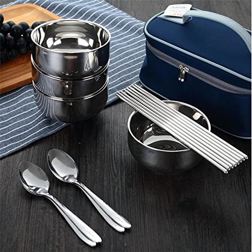 JSEIAJB Picnic Tourist Tableware Set Camping Stainless Steel Cutlery Bowl Chopsticks Spoon Suit Bag Outdoor Travel Hiking Accessories
