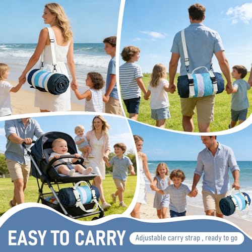 Beach Blanket Waterproof Sandproof, 80''x80''Extra Large Thick 5-Layer Big Outdoor Picnic Camping Blanket Easily Foldable Picnic Mat for Grass, Hiking, Travel, Concerts, Indoor - color: Dark Blue