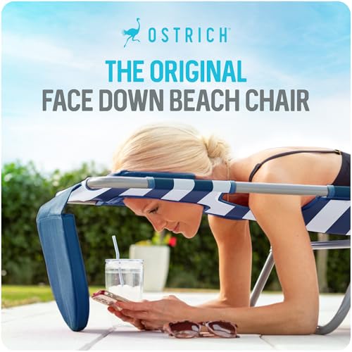 Ostrich the Original 3N1 Lightweight Beach Reclining Lounge Chair with Footrest, Outdoor Furniture for Patio, Balcony, Backyard, or Porch, Blue Stripe - color: Striped, style: Standard 3N1