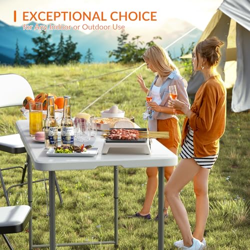 Elevon Folding Table Set with 4 White Folding Chairs,4 Feet Heavy Duty Fold-in-Half Utility Table Sets for Picnic, Event, Training, Outdoor Activities, at Home and Commercial Use - size: 4 feet, style: With 4 Chair