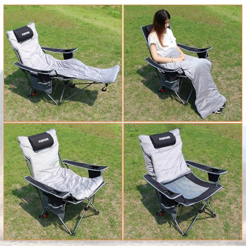Reclining Camping Chair with Removable Footrest Lounge Chair with Headrest, Cotton Cushion, Portable Adjustable Folding Chairs - color: Black, size: 1 pack