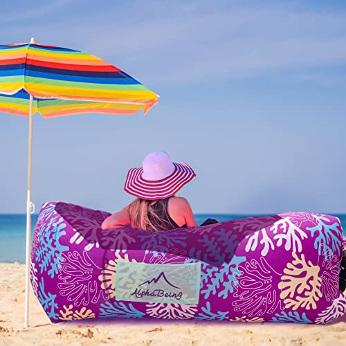 AlphaBeing Inflatable Lounger Air Sofa, Portable Inflatable Couch Mesh Hollow Air Hammock Anti Leakage Air Chair for Outdoor Camping Beach Traveling - color: Coral Purple