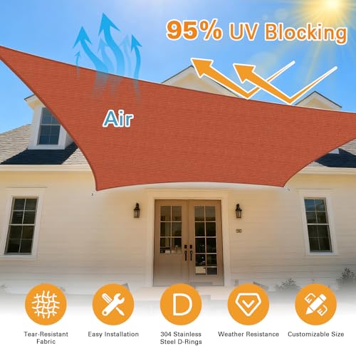 Artpuch Sun Shade Sail Rust Red 11'X20'Customized Curved Edges Rectangle Canopy 95% UV Block Sun Shade for Outdoor Patio Garden Backyard (We Make Custom Size) - color: Rust Red, size: 11'X20'Customized