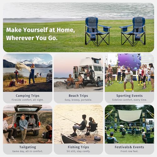 EAST OAK Oversized Camping Chair Heavy Duty Camping Chairs for Adults 500LBS Support, 600D Oxford, Cup Holder & Side Pocket Ideal for Camping, Beach, Sports Events, Backyard & Tailgating Gray - color: Grey, style: Camp Chair