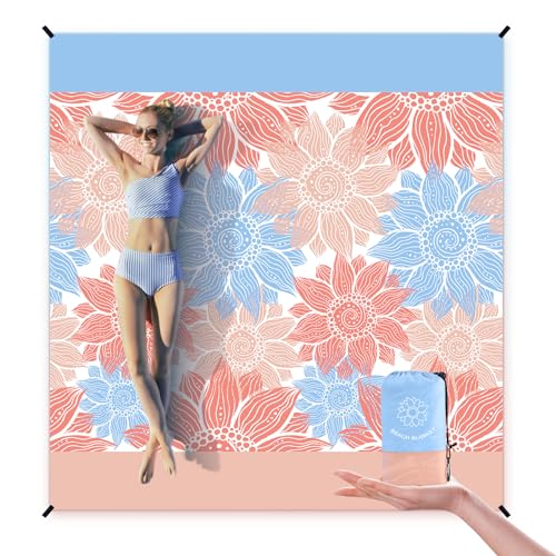 HIHOHO Beach Blanket Waterproof Sandproof Extra Large Beach Mat 79" X 83"/120"x108"for 1-8 Adults Quick Drying Durable Outdoor Picnic Mat for Beach Travel Camping Hiking - color: Blue Flower, size: 79" X 83"（1~3 person）