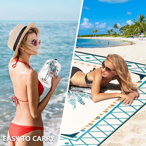 HIHOHO Beach Blanket Waterproof Sandproof Extra Large Beach Mat 79" X 83"/120"x108"for 1-8 Adults Quick Drying Durable Outdoor Picnic Mat for Beach Travel Camping Hiking - color: Coconut Tree - Lace Pattern, size: 79" X 83"（1~3 person）