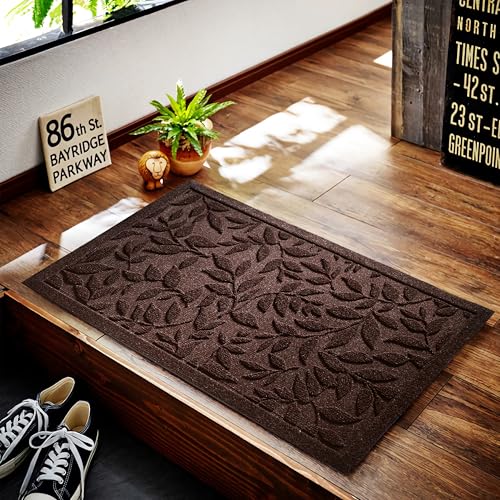 Coffee Brown Leaves Fall Outdoor Indoor Entrance Doormats, Absorbent Durable Heavy Duty Welcome Front Door Mat,Thick Natural Rubber Back,Easy Clean Entryway Mat 17x30 Inch, Low Profile - color: Leaves-coffee, size: 1'5" x 2'6" (Rectangular)