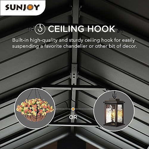 SUNJOY 11x11ft. Cedar Wood Gazebo with Six 5.5x5.5 in. Heavy Posts, Permanent Hard Top Pavilion with Wooden Privacy Screen for Backyard Hot Tub, Ceiling Hook - Outdoor Patio, Matte Black - style: Gazebo w/Privacy Screen