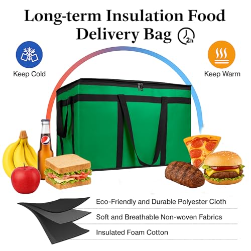 Bodaon Large 2-Pack Insulated Food Delivery Bag With Hard Bottom, XXXL Grocery Shopping/Catering/Bags, Rideshare Delivery Bag, Cold/Hot Styrofoam Carrier for Travel/Car - color: Green, size: XXX-Large(with Hard Bottom)