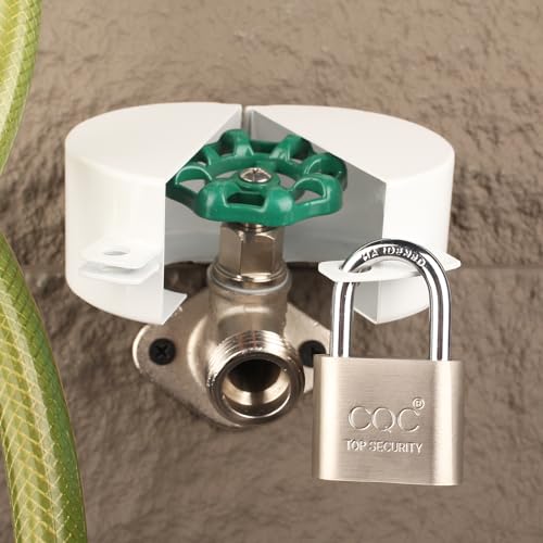 Outdoor Faucet Lock with Padlock Water Spigot Lockout Device Suitable for Garden Hose Bib Water Valve Childproof,Prevent Water Theft and Unauthorized Use of Water,White - color: White