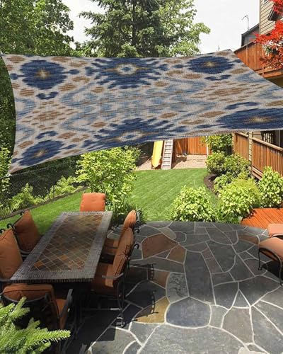 Boho Blue Brown Sun Shade Sail 6.5' x 10' Ethnic Modern Geometric Abstract Art Waterproof Sun Shade Rectangle UV Block Canopy Awning Outdoor Sunshade for Patio Porch Pergola Deck Backyard Garden - color: blue, size: 6.5' x 10'