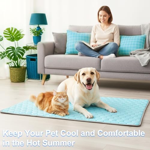 Vivifying Cooling Blanket for Dogs, Q-MAX>0.5 Reversible Ice Silk Dog Cooling Mat with Soft Plush Backing, Summer Pet Blanket Throw for Couch Bed Crate Floor Travel, 30 x 40 Inch (Blue&Grey) - size: M(30"x40")