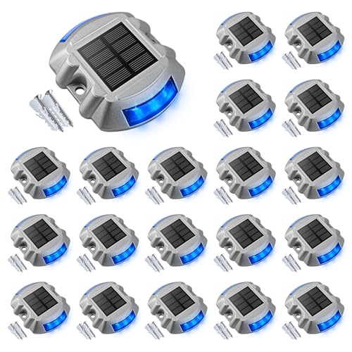 VOLISUN Solar Deck/Dock Lights, 20-Pack Led IP68 Waterproof Outdoor Warning Step Lights for Driveway Sidewalk Garden Pathway Yard (Blue, Auto On/Off - color: Blue, size: 20 Pack