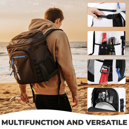 Heytrip Backpack Cooler 36/54 Cans, Insulated Portable Large Leakproof Waterproof Cooler Bag, 20 Hours Cold Retention for Lunch Camping Travel Beach Picnic - color: White - 36 Cans with 2 Pouches