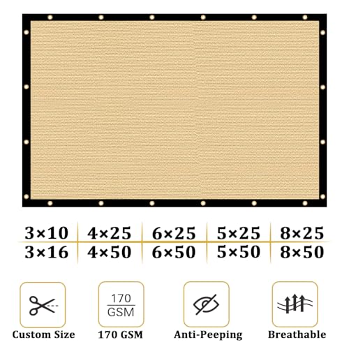 Shade&Beyond 3' X 16' Fence Privacy Screen Heavy Duty 170 GSM Fencing Mesh Shade Net Cover for Wall Garden Back Yard Outdoor Home Decoration, Sand - color: Sand, size: 0 3' x 1 6'