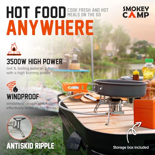 Smokey Camp Camping Cookware Mess Kit Set with Stove - Backpacking Camping Pots and Pans Set, All in One Non-Stick Camping Cooking Set, Portable Stove, Hiking, Picnic, Outdoor & Camping Cookware Set - style: 1.2+2.0+3.3 Liter Pot