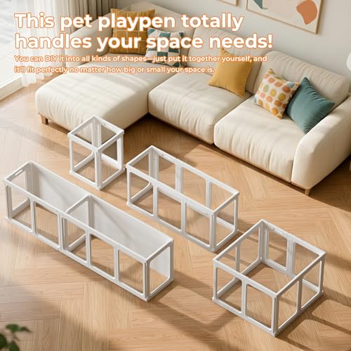 23.6“ H Clear Acrylic Plastic Dog Playpen, 8Pcs Lightweight & Easy Assemble Playpen Divider, Durable Safety Play Pen Indoors, Puppy, Cat, Small Animal(White)