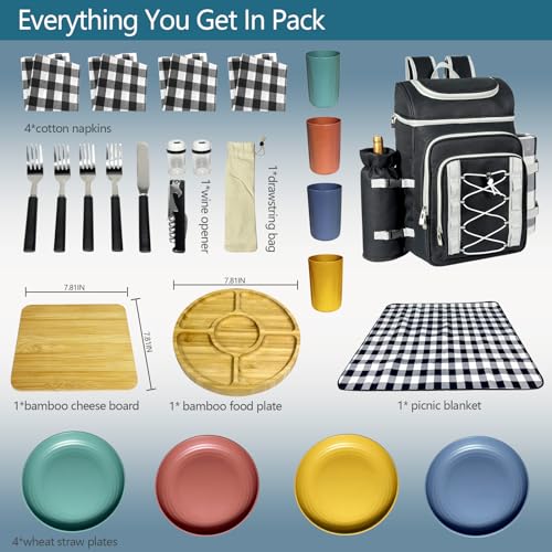 Hap Tim Picnic Basket Backpack for 4 Person with Blanket, Insulated Leakproof Cooler Compartment, Wine Holder, Cutlery Set, Engagement Gifts for Couples, White Elephant Gift Ideas, Black (36221-DG) - color: Dark Grey
