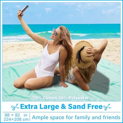 Oversized Turkish Beach Towel Blanket XXL Cotton Sandproof Towels Boho Woven Extra Large Big Sand Free Giant Throw Blankets Huge Quilt XL Picnic Camping Necessities Cloud For Adult Gifts Aqua - color: Woven Aqua, size: XXXL(88x82 IN,224x208 CM)
