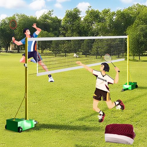 Badminton Net Pole - 5.1FT Portable Badminton Net Frame Poles with Smooth - Rolling Wheels,Heavy Duty Badminton Nets Stand Base for Badminton Net in Backyard, School, Park - Indoor & Outdoor