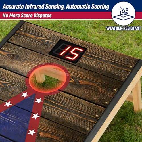 Electronic Cornhole Board Set (4x2ft, 3x2ft, 2x1ft) - Automatic Scoring Corn Hole Game for Adults & Kids - Infrared Sensing Wood Set with 8 Bags & Carry Case for Backyard, Party & Tailgates - size: 4 x 2 ft