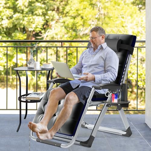 Slsy Zero Gravity Chair, Reclining Lounge Chair with Removable Cushion & Tray for Indoor and Outdoor, Patio Recliner Folding Reclining Chair - color: Microfleece Gray, style: Zero Gravity Chair