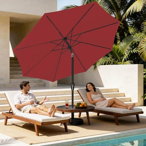 MEWAY 9ft Patio Umbrella Outdoor Table Umbrellas with Push Button Tilt and Crank, Market Umbrella 8 Sturdy Ribs for Deck, Garden, Pool and Backyard, Red - color: Red, size: 9ft