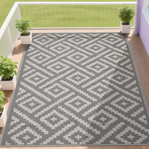 RURALITY Outdoor Rugs 9x12 Feet for Patios Clearance,Plastic Straw Waterproof Mats for RV,Backyard,Porch,Deck,Balcony,Coffee&Beige - color: Cross-coffee&ivory, size: 9' x 12' (Rectangular)