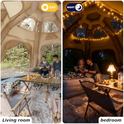 SENLEETO Inflatable Tents for Camping, Large Inflatable Camping Tent with Hand Pump, Easy Setup Tents for 4-6 People, Portable Glamping Tent - size: Dome -177 inch*177 inch*98.4 inch with canopy