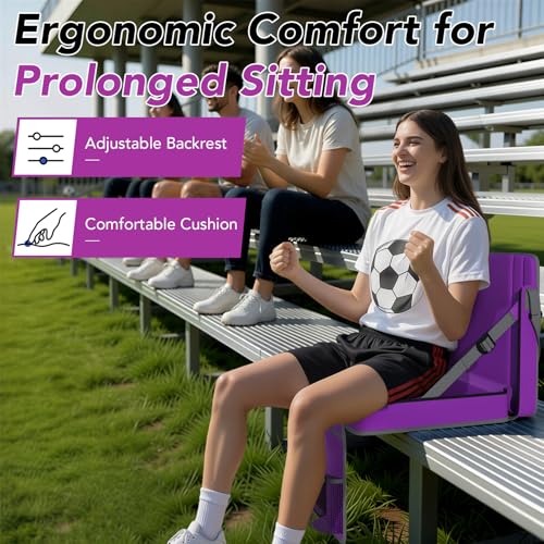 Stadium Seats with Back Support 1PACK Adjustable Bleacher Chairs with Back and Cushion Bleacher Seat with Cup Holder, Carry Handle & Shoulder Strap for Outdoor Sports Events, Picnics - color: Purple-1pc-large