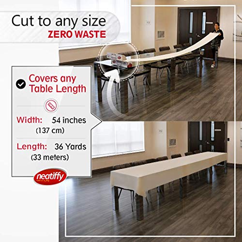 Neatiffy Disposable Plastic Table Cloth Roll | 54 in x 108 Ft Waterproof Tablecloth | Table Cover for Rectangle, Square, Round Oval Tables | Picnic, Party, Banquet, Birthdays, Weddings - Ivory - color: Ivory