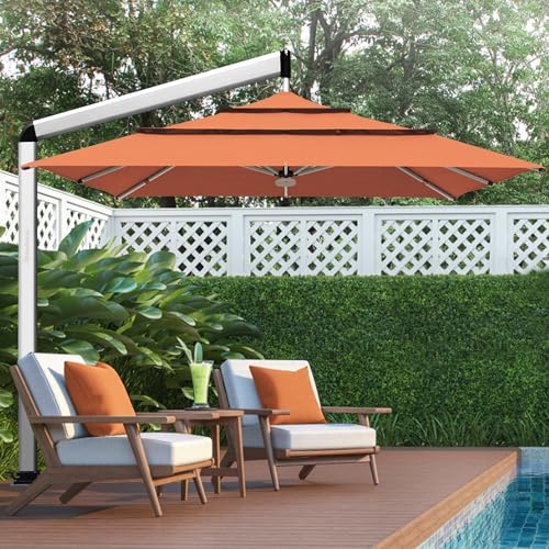 EliteShade USA Atlas 3-Tier 10x10FT Full Aluminum Cantilever Patio Umbrella for Outdoor Restaurant Garden Courtyard Deck Pool and Marketing with Light (No battery), Rust - color: Rust, style: 10FT Atlas