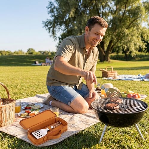 Outdoor Camping Stainless Steel Folding Spatula Sets, Lightweight Thickened Turner Tableware Spoon Cooking Utensils - color: style1