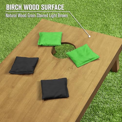 GoSports 4 ft x 2 ft Regulation Size Wooden Cornhole Boards Set with Light Brown Finish - Includes Carrying Case and Bean Bags - color: Black & Bright Green, size: 4 ft x 2 ft