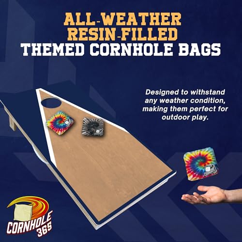 Cornhole365 Themed Cornhole Bag - All-Weather, Heavy-Duty & Durable Polyester Fabric, Resin Filling, Double-Stitched Duck Cloth - Professional Cornhole Bean Bags for Indoor & Outdoor Use - Set of 8 - color: Tye Dye