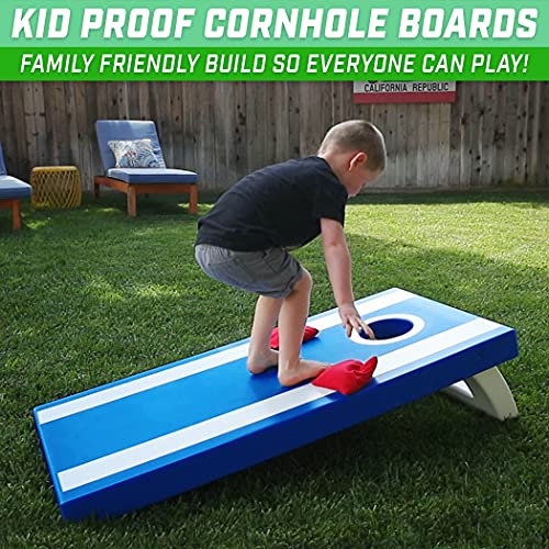 GoSports 4 x 2 ft All Weather Cornhole Boards - American Flag, Red, or Blue - Game Set Includes 8 Bean Bags & Rules - color: Blue